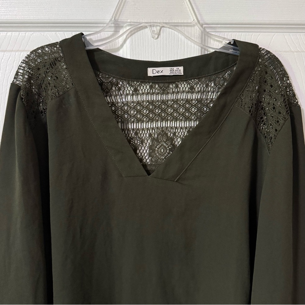 Dex Women's Dark Green Lace Accent Blouse